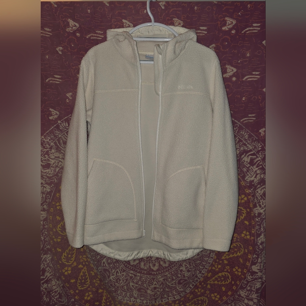 Columbia Womans Hooded Fleece Jacket XL Cream Activewear Gorpcore